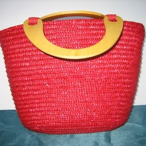 Women's FADED GLORY Red Straw Woven Tote Bag